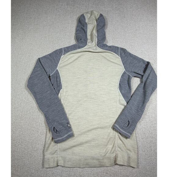 Smartwool Women Medium Gray White 1/4 Zip Lightweight Long Sleeve Merino Hoodie - Picture 2 of 11